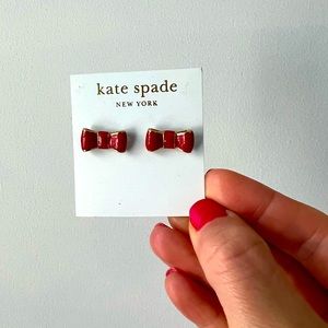 Kate Spade 14k gold and red bow earrings